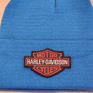 Harley Davidson Patched Knit Cuffed Beanie in Cobalt Blue
